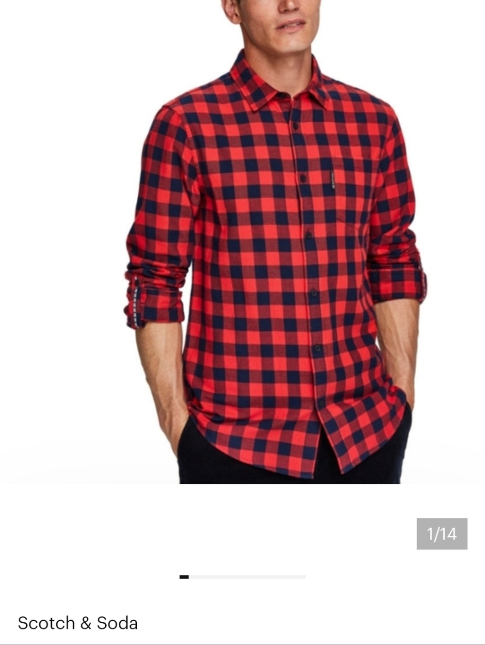 Scotch & Soda Buffalo Check Roll Tab Long Sleeve Flannel Plaid Button Down Shirt